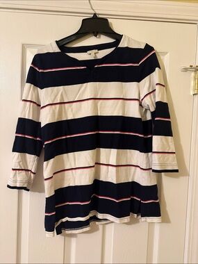 Talbots Navy, White &  Pink Striped 3/4 Sleeve Top